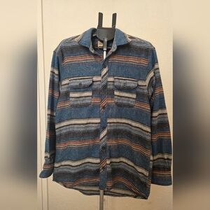 Red Head Large Heavyweight Striped Flannel Shirt Jacket Blue Southwestern